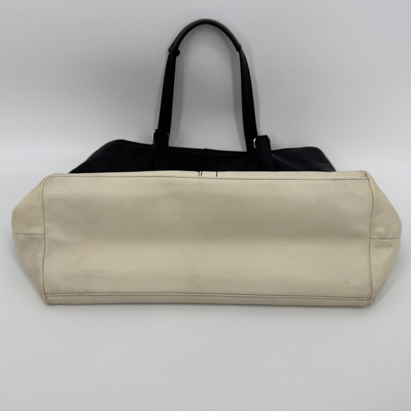 Coach Hamptons Weekend Perforated Tote Black Cream Leather Large Shoulder Bag - Picture 11 of 16